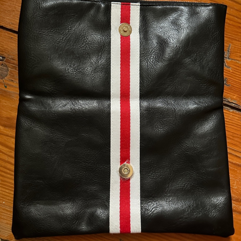 Black Leather Clutch with Red Stripe - Picture 2 of 2